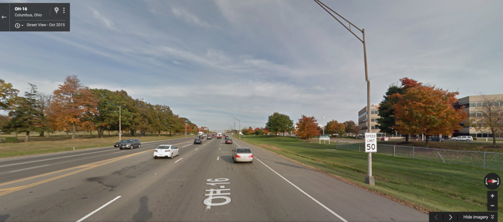 gardens to the left, hospital to the right